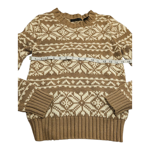 Preswick & Moore Small Petite Long Sleeve Tan and White Pullover Knit Sweater - Picture 5 of 7